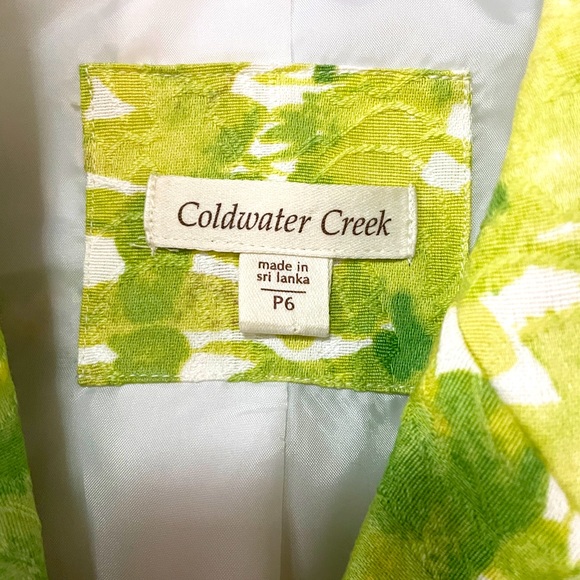 Coldwater Creek Jackets & Blazers - NWT Coldwater Creek Green Brown Blue White Abstract Button Blazer Cotton Sz 6P
